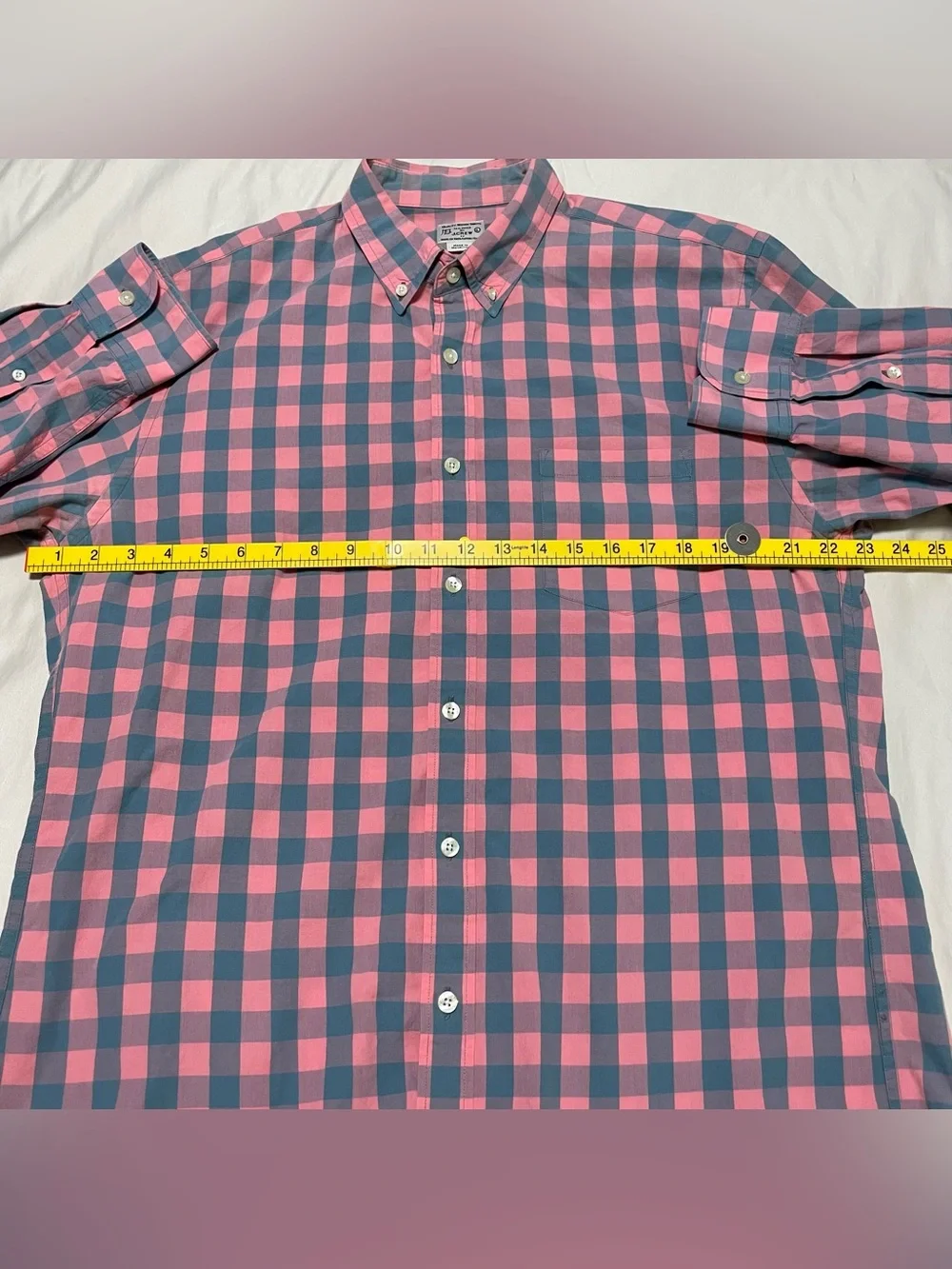 J Crew Men's Button-Down Check Shirt in Pink and Gray